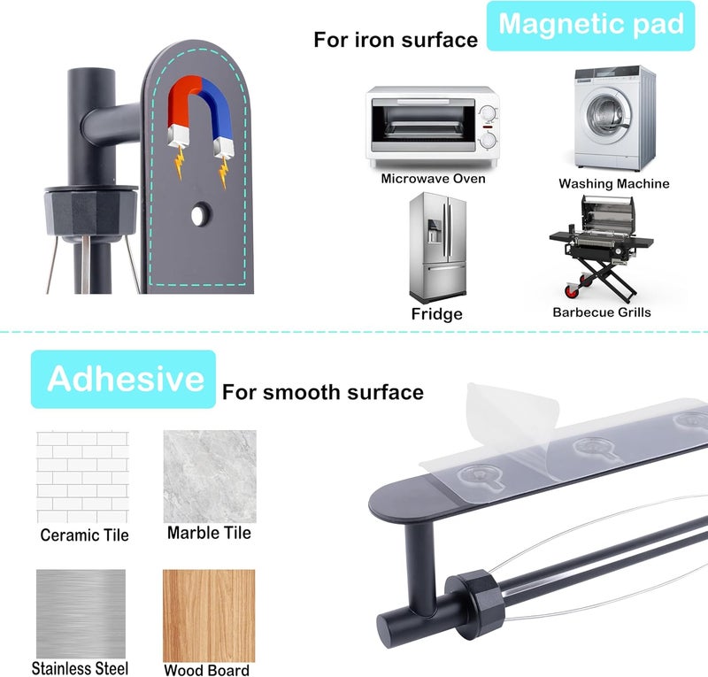 KIHOGEM Magnetic Paper Towel Holder, One Hand Operable Paper Towel Holder Wall Mount Self Adhesive and Strong Magnetic Backing for Kitchen Refrigerator Grill RV(Black) - Image 5